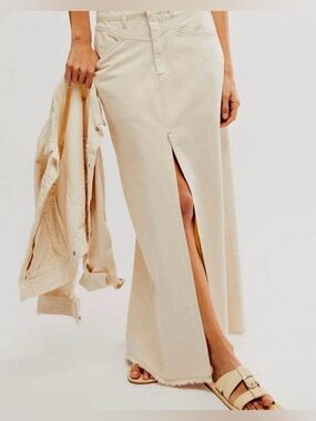 Free People We The Free Come As You Are Denim Maxi Skirt NWT Wisp Ivory Sz 8